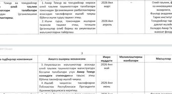 Amir Temur nomidagi stipendiya taʼsis etiladi