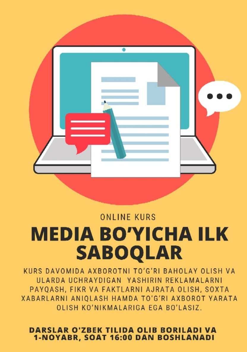 “Media bo‘yicha ilk saboqlar” kursida bepul ishtirok etish imkoniyati