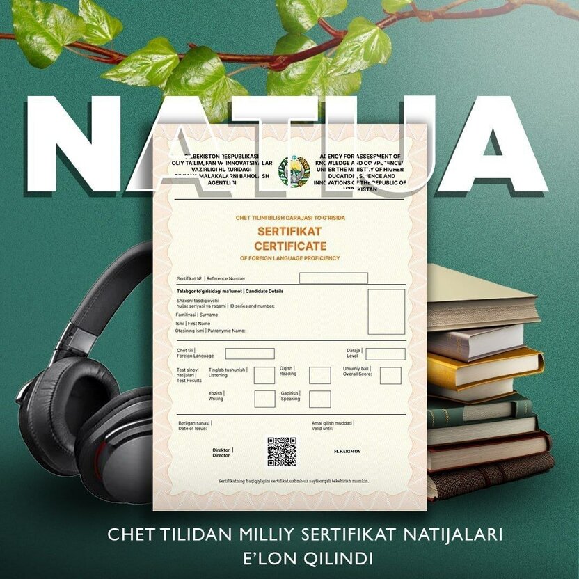 Chet tili sertifikat imtihoni natijalari e’lon qilindi