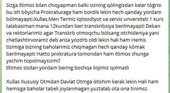 O‘qishni ko‘chirish uchun transkript berishmayaptimi?