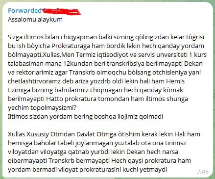 O‘qishni ko‘chirish uchun transkript berishmayaptimi?