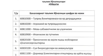 Agrar OTMlarda yangi o‘quv yilidan 7 ta 3 yillik bakalavr yo‘nalishlariga qabul bo‘ladi