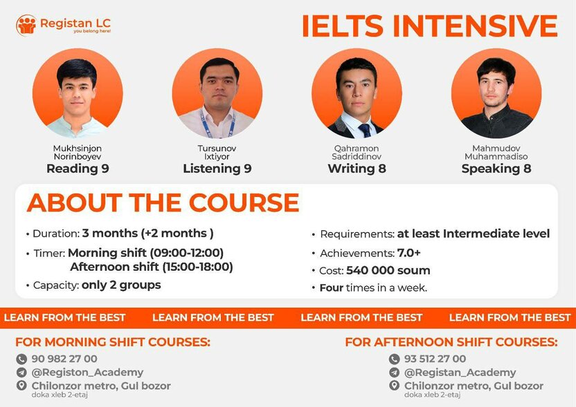 IELTS 7+ olish sirlari yohud Registan Academyning kafolatli SPEED UP kurslari