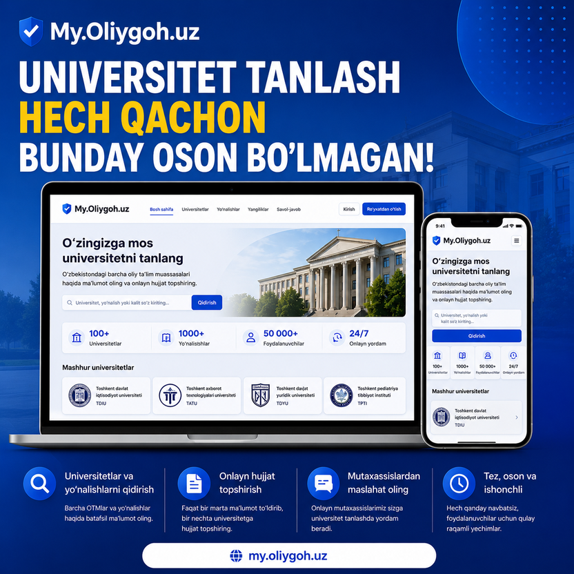 Universitet tanlashda adashmang: OTMlar haqida barcha ma’lumot bir platformada