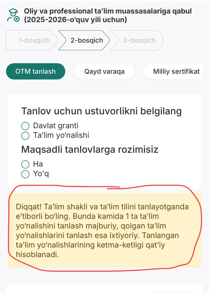 Beshta yo‘nalish tanlash majburiymi?