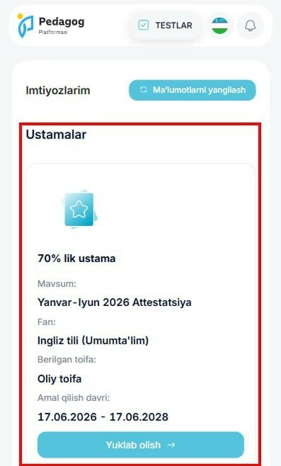 70 foizlik ustama ma’lumotlari shakllantirildi!