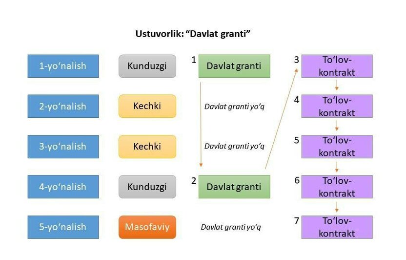 Davlat granti ustuvorligi: Kunduzgi, kechki va masofaviy ta’limda qanday ishlaydi?