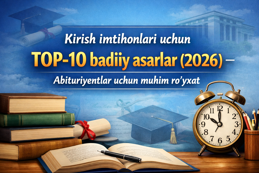 Kirish imtihonlari uchun TOP-10 badiiy asarlar (2026) – Abituriyentlar uchun muhim ro‘yxat