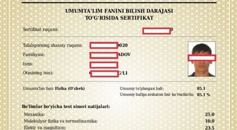 Abituriyentlarga umumta’lim fanlaridan milliy sertifikat bo‘yicha ball berish tartibi